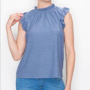NWT W5 Denim Swiss Dot Sleeveless Ruffle Top